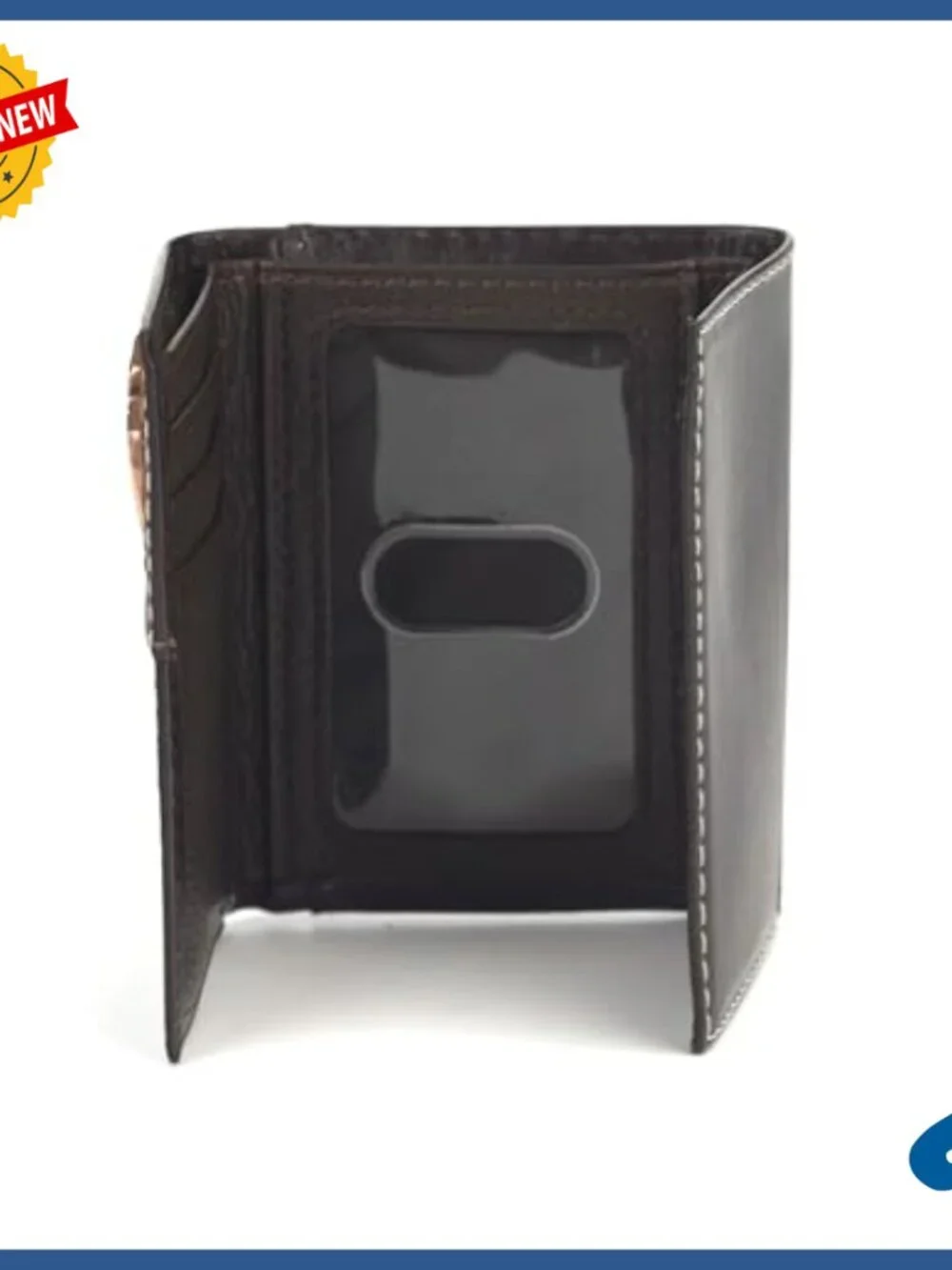 Men's Genuine Leather Trifold Wallet with Western Cross Design